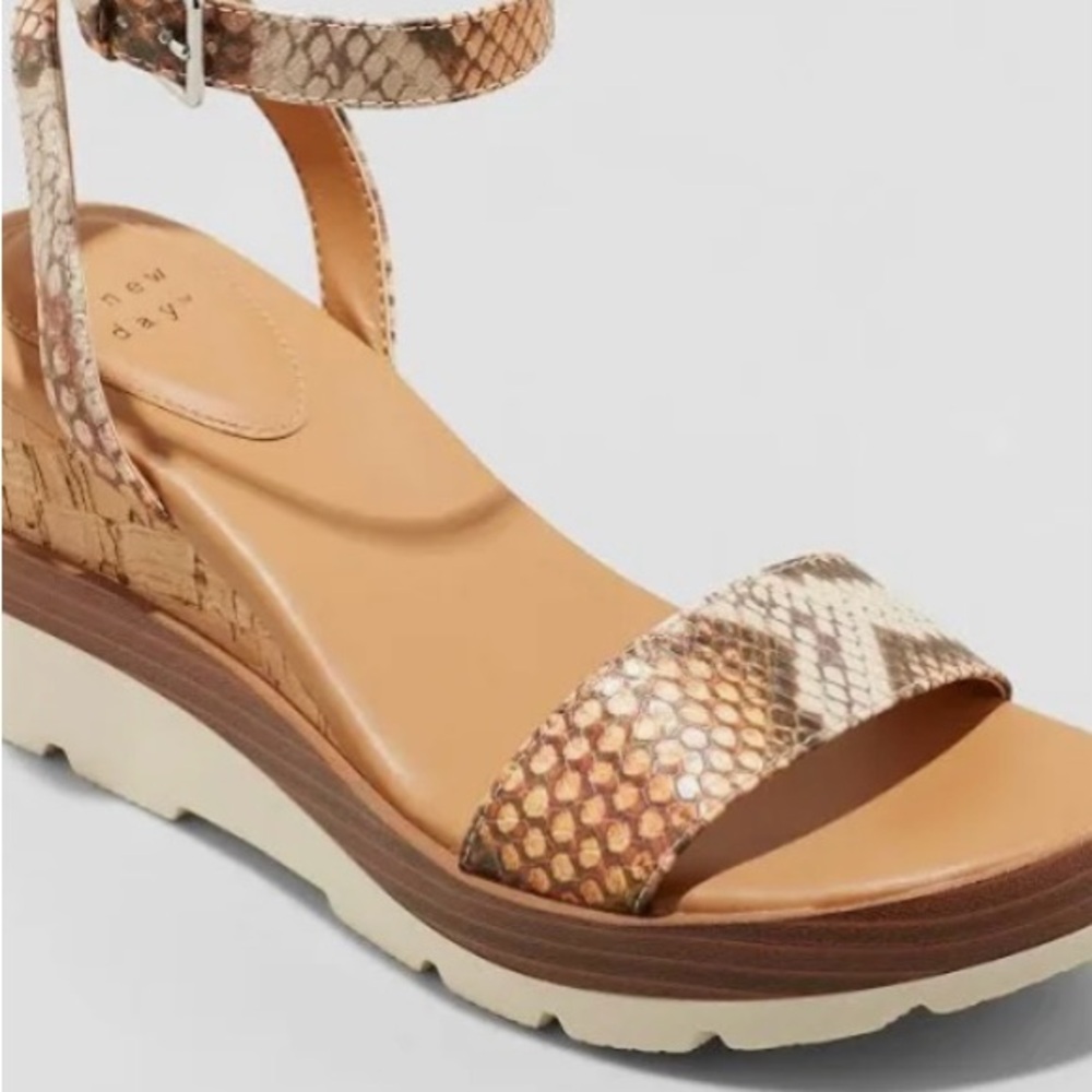 A New Day Tan and Cream Wedge Sandals with Cork Heel - Picture 2 of 7